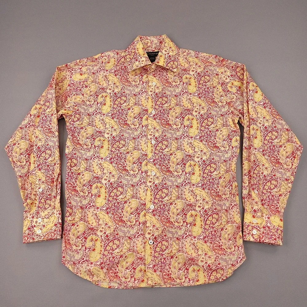 Banana Republic Shirt Mens Medium Red Paisley Floral Long Sleeve Button Front